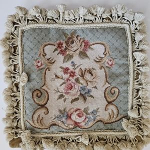 Vintage embroidered throw pillow insert with tassels
